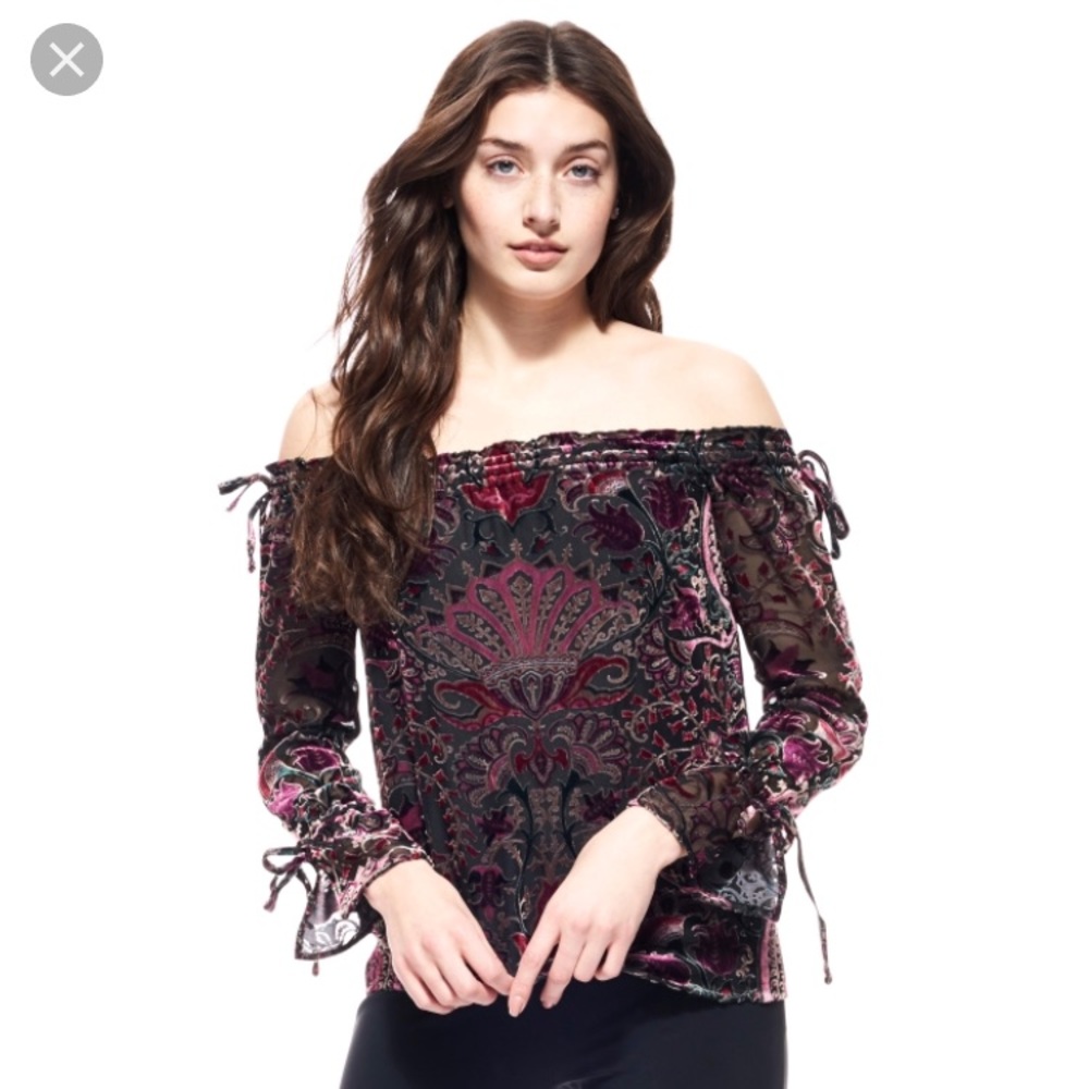 Off The Shoulder Velvet Burnout Shirt